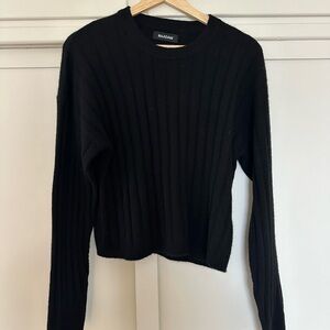 NAADAM Black Lightweight Cashmere Ribbed Cropped Sweater